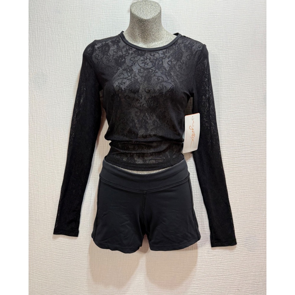 Gottex‎ Studio Lace Long Sleeve Top Womens S Black Sheer Floral Mesh Gothic Yoga